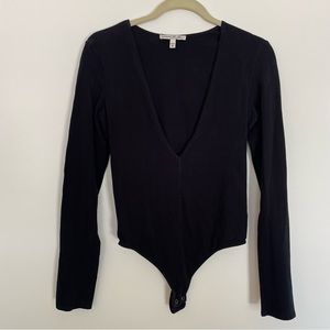 Express One Eleven Deep V-Neck Long Sleeve Bodysuit Black M